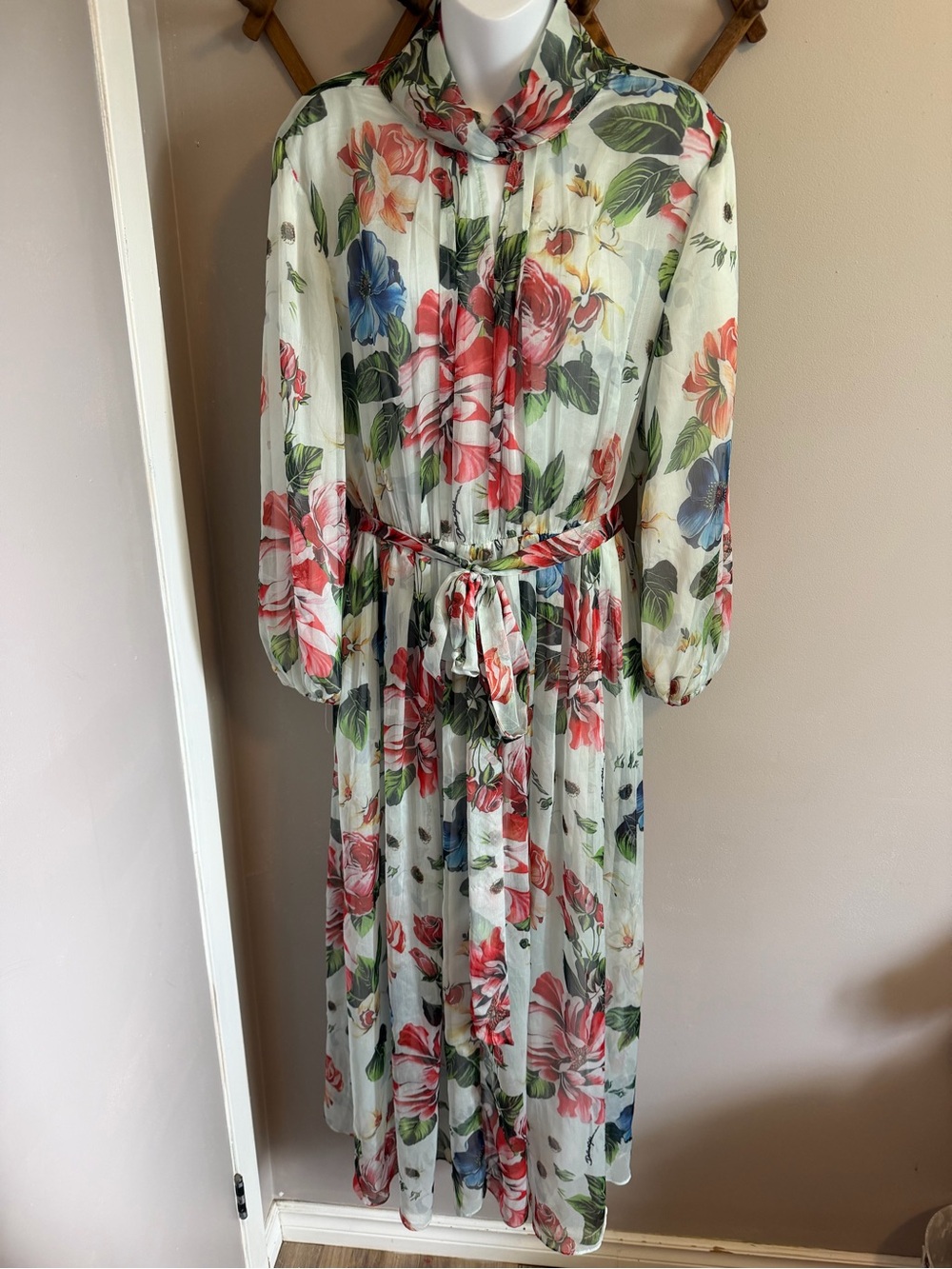 Vini Kawen Silk Blend Floral Mock Neck Maxi Dress Multicolor 2XL